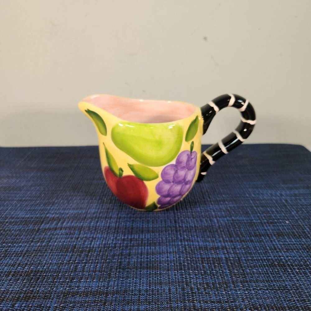 Bella Casa by Ganz Hand-Painted Fruit Creamer Pitcher  Apple & Grape Ceramic